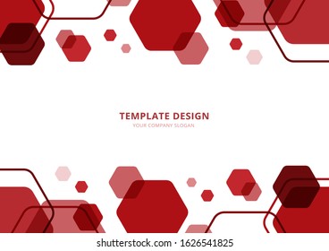 Template Design. Geometric Hexagon abstract  background. Vector and illustration, Red Tone.