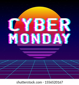 Template design geometric web banner for cyber monday offer. retro style