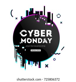 Template Design geometrischen Web-Banner für Cyber Montag Angebot. Werbegestaltung im Glitzstil mit geometrischen Teilchen für den Cyberverkauf.