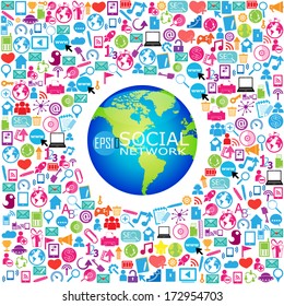 Template design Globe idea with social network icons background 