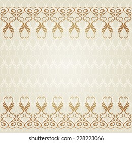 Template for design with gold horizontal damask ornament on seamless background.