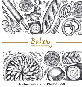Template design with graphic illustrations of bake