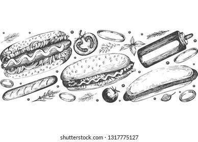 Template design with graphic illustrations of hot dog