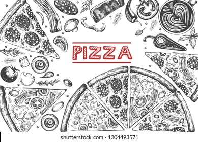 Template design with graphic pizza illustrations