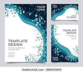 Template design with green leaves and Eco concept, Corporate identity layout design for company event. Use for report, marketing, advertising, brochure, modern style