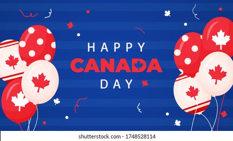 template design greeting canada day with balloons maple leaf