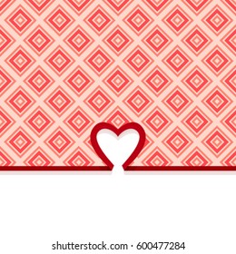 Template for design greeting card invitation leaflet. Red heart ribbon background.