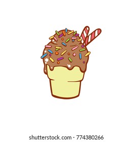 Template for design with hand drawn illustration of different ice cream and place for your text. Illustrated cartoon background with sample text