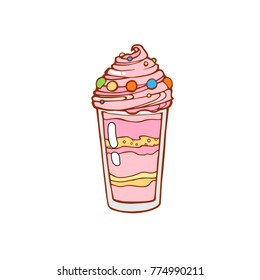 Template for design with hand drawn illustration of different ice cream and place for your text. Illustrated cartoon background with sample text