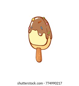 Template for design with hand drawn illustration of different ice cream and place for your text. Illustrated cartoon background with sample text