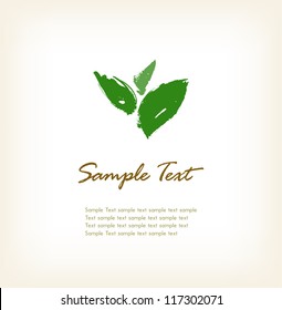 Template for design with hand drawn sketched leaves and sample text. Background with illustration and place for text