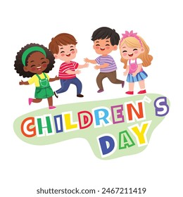 Template design with happy international children. Happy Children day. Cartoon characters in flat style, Vector illustration