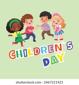 Template design with happy international children. Happy Children day. Cartoon characters in flat style, Vector illustration