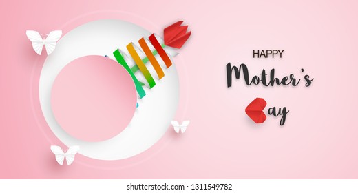 Template design for happy mother's day. Vector illustration in paper cut and craft style. Decoration background with flowers for invitation, cover, banner, advertisement.