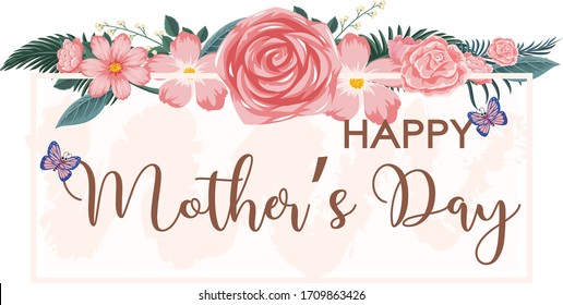 Template design for happy mother's day with pink roses illustration