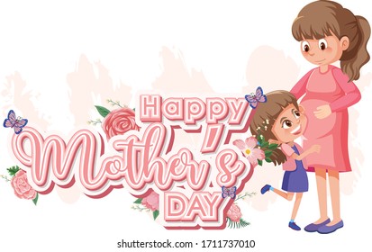 Template design for happy mother's day with mom and girl illustration