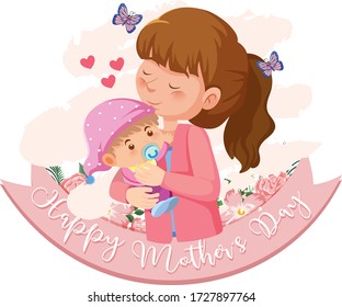 Template design for happy mother's day with mom and baby illustration