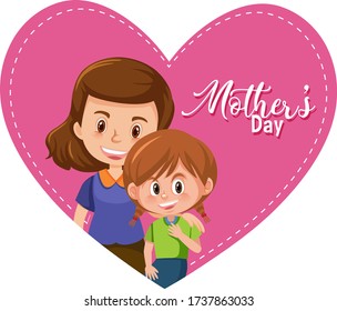 Template design for happy mother's day with mom and girl illustration