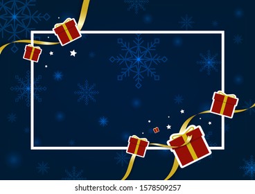 Template Design ,Happy New Year , Christmas Card with paper background, Blue Tone
