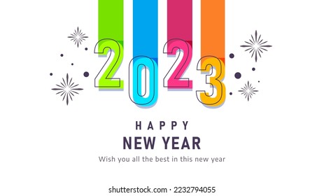 Vorlagendesign. Happy New Year 2023 mit fröhlichen Farben, Anfang Januar. neues Jahr 2023 begrüßen