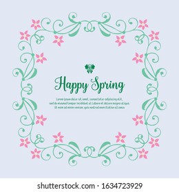 Template design for happy spring invitation card, with leaf and floral vintage frame. Vector