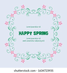 Template design for happy spring invitation card, with leaf and floral vintage frame. Vector