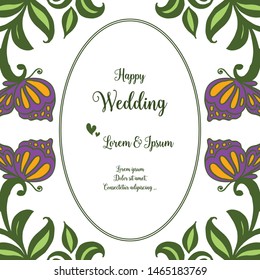 Template design happy wedding, texture green leaf and decoration butterfly. Vector