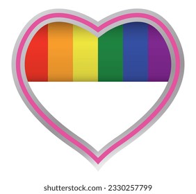 Template design with heart frame decorated with rainbow flag for Pride.