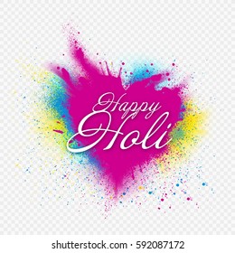 Template design for Holi festival event.  Background heart of colors. Colored powder vector. Transparent background ideal for placement of your images.