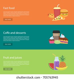 Template design horizontal web banners for food. Vector illustration of a flat style.