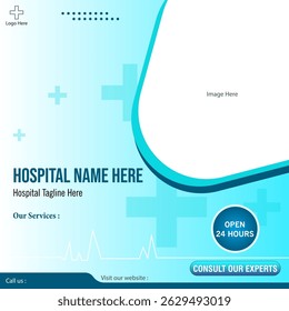 Template design of hospital services. Hospital square graphic banner.