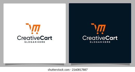 Icono de diseño de plantilla logotipo vectorial carrito de compras con símbolo letra inicial M. Vector premium