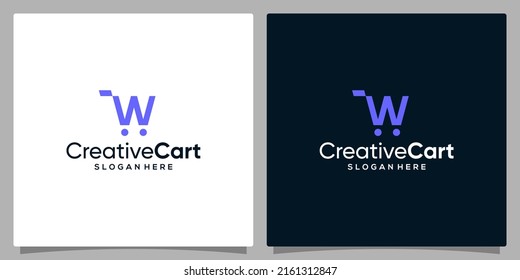 Template design icon logo vector shopping cart with symbol initial letter W. Premium vector