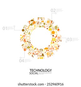 Template design idea gear with social network icons background