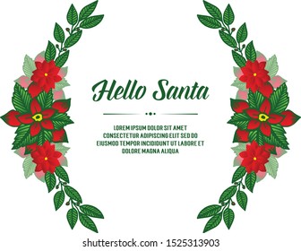 Template for design of invitation card hello santa, with bright red wreath frame. Vector