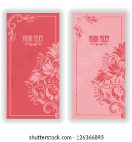 Template design for invitation with damask ornaments. Vector illustration in vintage style.