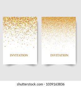 Template design of invitation.Gold glitter on white background