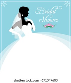 Template for design invitations to the bridal shower or wedding silhouette of the bride