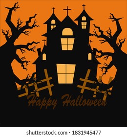 template design layout of poster or flyer with Handwritten lettering of Happy Halloween