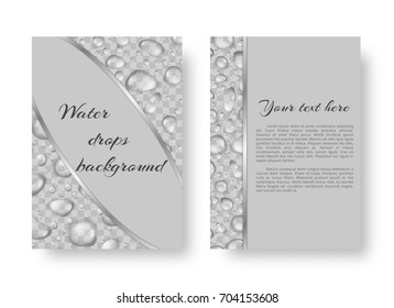 Template design leaflets with sparkling transparent rain drops