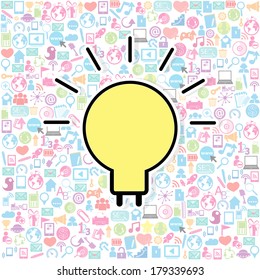 Template design light bulb idea with social network icons background