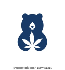 template design logo Bear with negative space cannabis. Vector illustration