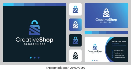Template Design Logo Einkaufstasche abstrakt mit dem Symbol Buchstaben S. Visitenkartendesign.