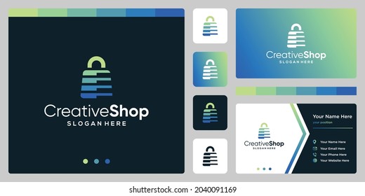 Plantilla de diseño logotipo de compras bolsa de compra abstracto y plantilla de diseño de tarjeta de visita. Vector premium