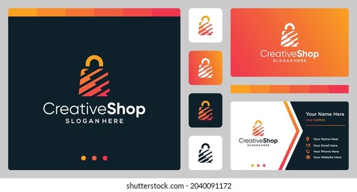 Template design logo shopping bag abstract and Business card design template. Premium vector