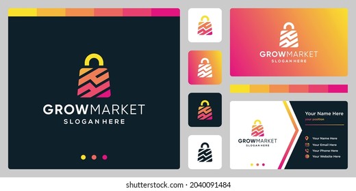 Template design logo shopping bag abstract with symbol analytic. Business card design.