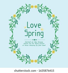 Template design for love spring card, with elegant leaf and floral frame decoration. Vector