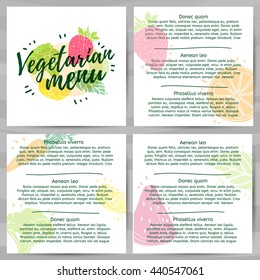 Template design menus, brochures, flyers Vegetarian menu.  Logo, icon vegetarian, healthy menu with the decor of  a green, farm food.  Symbol menu with berry, fruit and herb. Modern style. Vector.