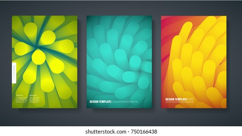 Template of the design of modern covers of the magazine with a backdrop of an abstract color colored background. A flyer layout or brochure for or party poster with color villi vibrations of a wave. 
