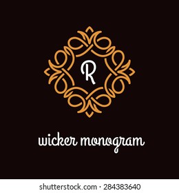 Template design for monogram, label, logo with letter R in overlapped style. Vector illustration.